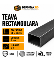 Teava rectangulara 50 x 40 x 4 mm, 6 metri